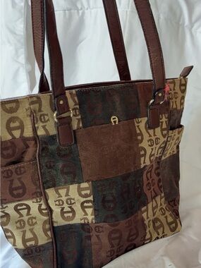 Etienne Aigner Brown Patchwork Logo Tote
